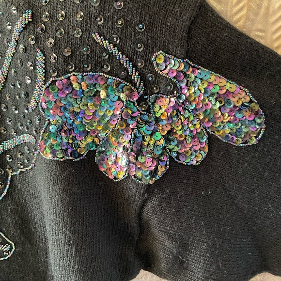 lady Joyce Sweaters - Vintage 1980s beaded sequin black sweater size 38 M/L women’s shoulder pads